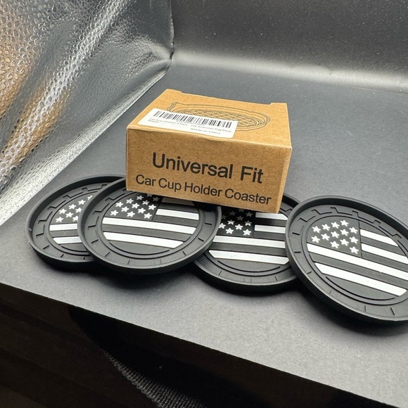 NIB Set of 4 Universal Fit Black and Gray Car Cup Holder Coasters - Picture 5 of 7
